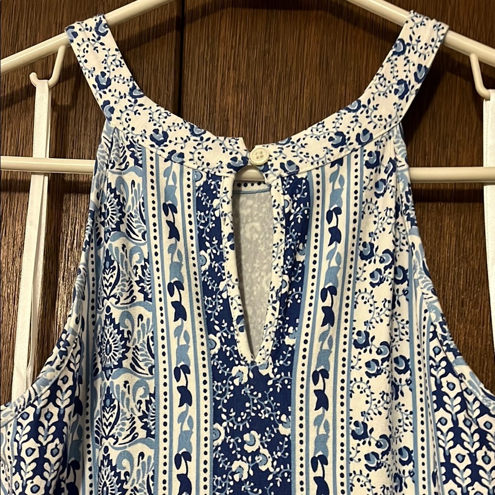 LOFT Blue and White Ruffled Tiered Sundress Halter style XS - Picture 6 of 7